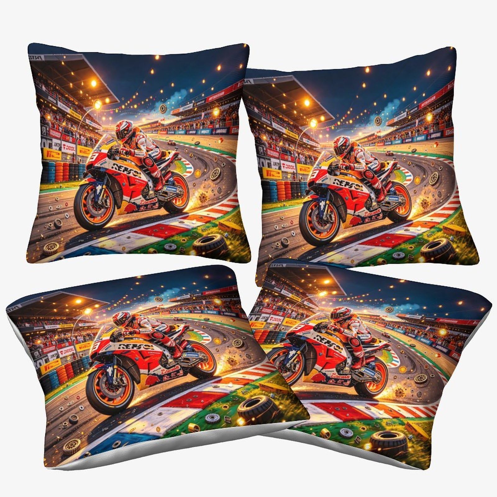 Dafufbw Motor Road Racing Cushion Cover 3D Pattern, 40X40cm, 4Pcs Pillow Cover Motorcycle Race Ornament Decor For Home Livingroom Couch Bed Sofa Decorate Throw Pillow Case Elephant Gift