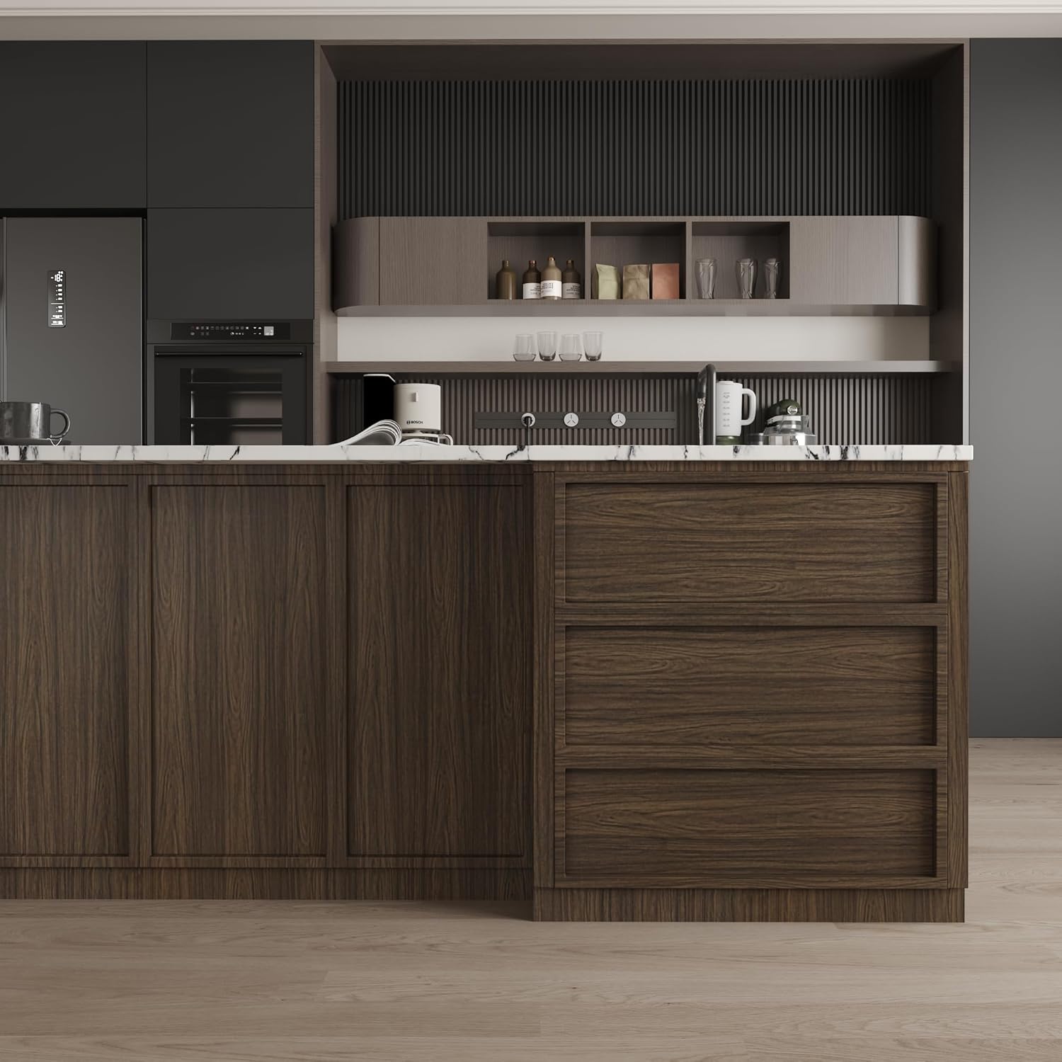 Walnut Wood Grain Contact Paper Peel and Stick Self Adhesive Wallpaper Dark Brown Wood Contact Paper for Furniture Countertops Bubble Free Design Thick Removable Waterproof Top Vinyl Wrap 31''x157''