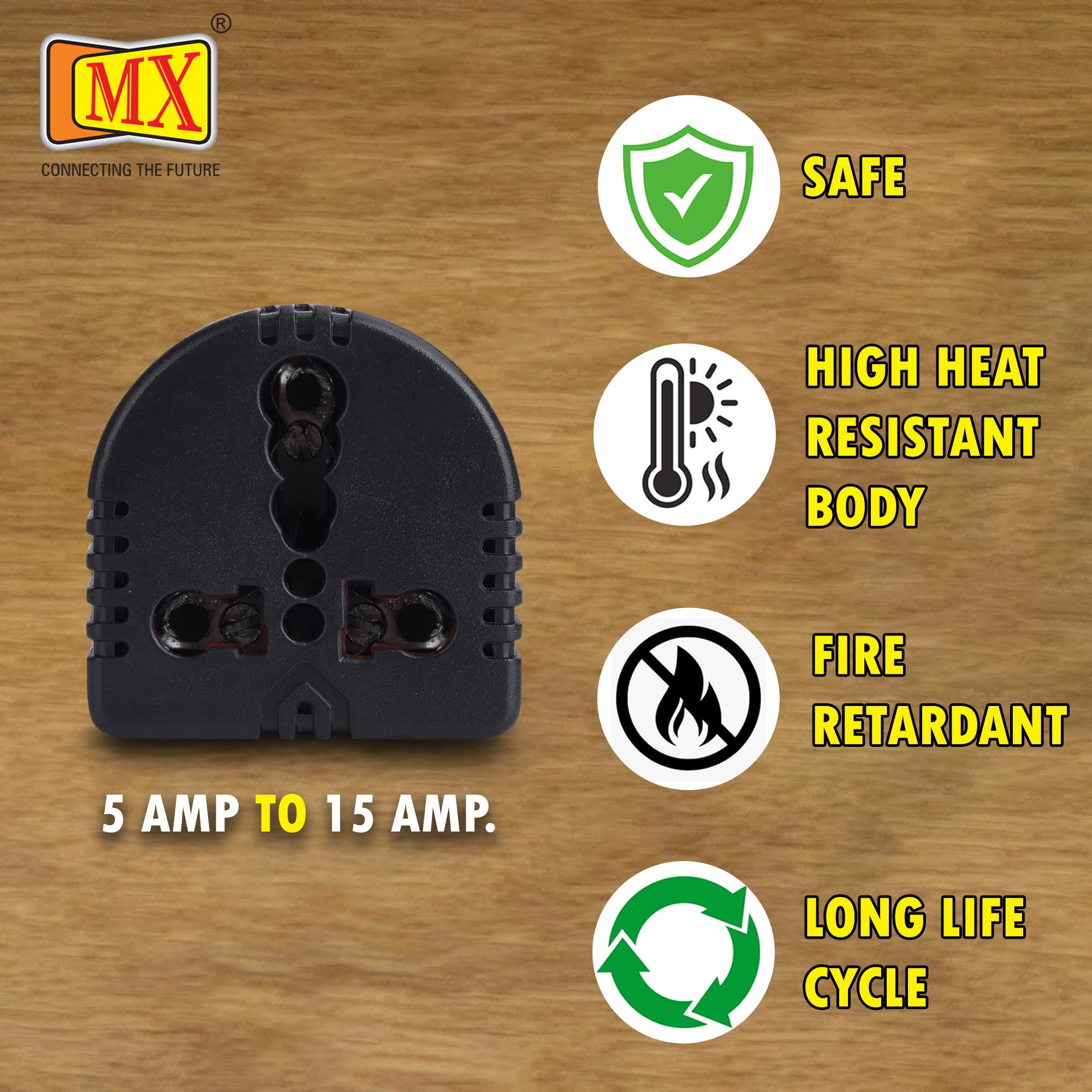 MX 3 Pin Universal Conversion Plug 5A to 15A Power Adapter – Multi-Purpose Socket Connector with Flame Retardant Housing for Home, Office & Travel 1