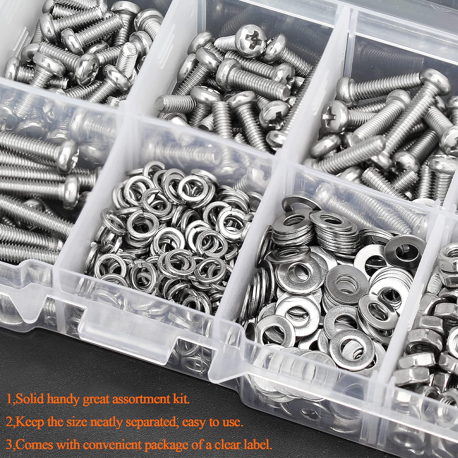 HELIFOUNER 500 Pieces M3 x 6mm /8mm /10mm /12mm /16mm /20mm, Phillips Pan Head Machine Screws, Metric Screws Bolts Washers Nuts Kit, 304 Stainless Steel