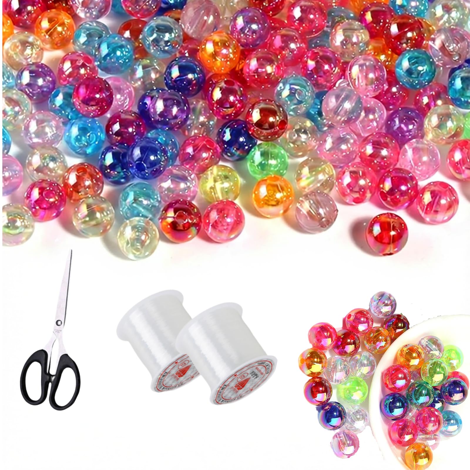 1000 Pcs Colorful Acrylic Round Beads, Acrylic Loose Beads with Hole 6mm Craft Beads for Bracelet Necklace Jewelry Making DIY Crafts(2 mm Hole)