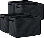 OIAHOMY 4 Pack Storage Baskets for Organizing, Rectangle Cube Storage Bins for Shelves, Woven Baskets With Handles, 12.7''Lx9''Wx7.8''H, White