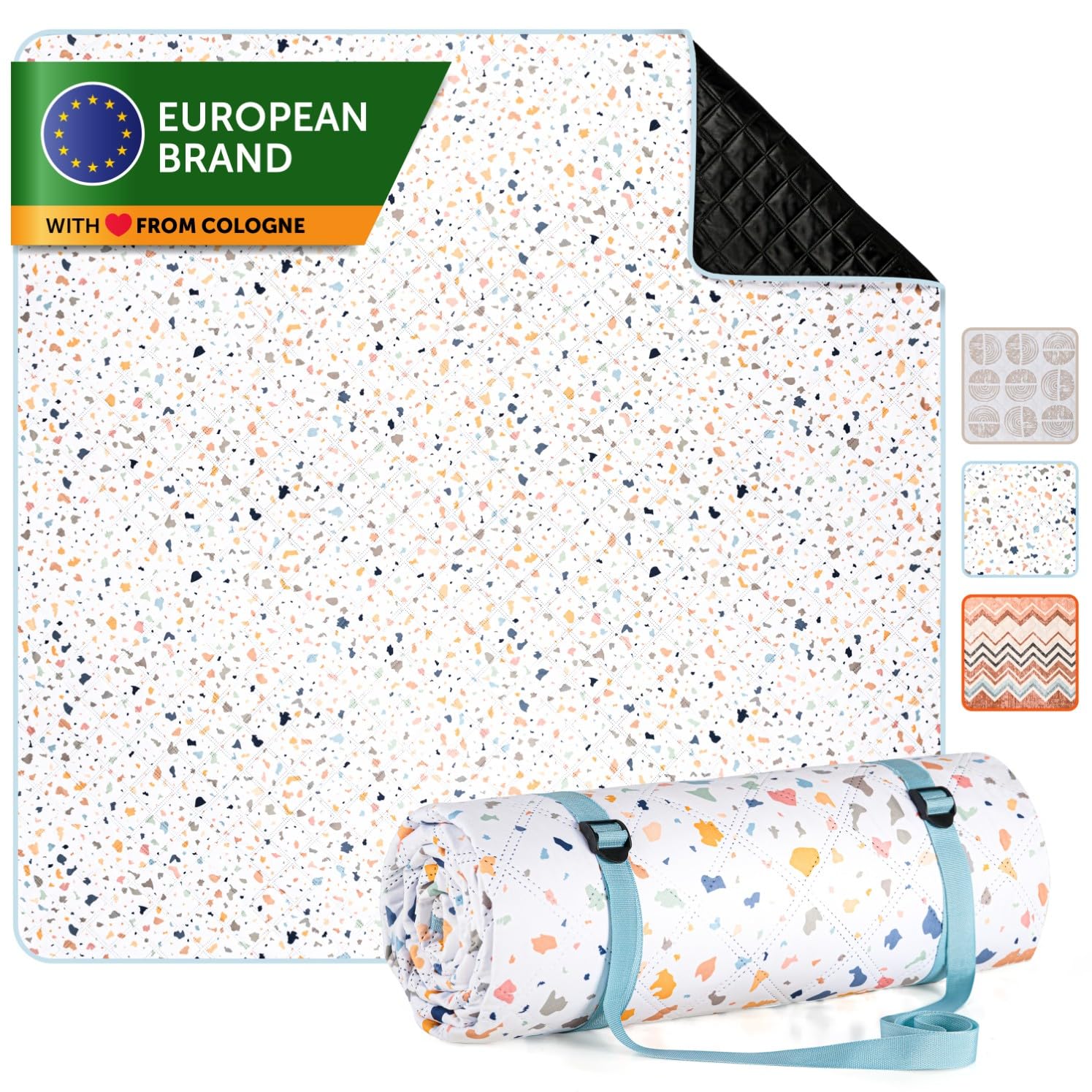 Blumtal Couverture Pique Nique - Couverture Imperméable 200x200 - Tapis de Plage Anti-Sable Lavable - Plaid Imperméable - Nappe Pique Nique en Tissu Oxford Robuste - Motif Terrazzo