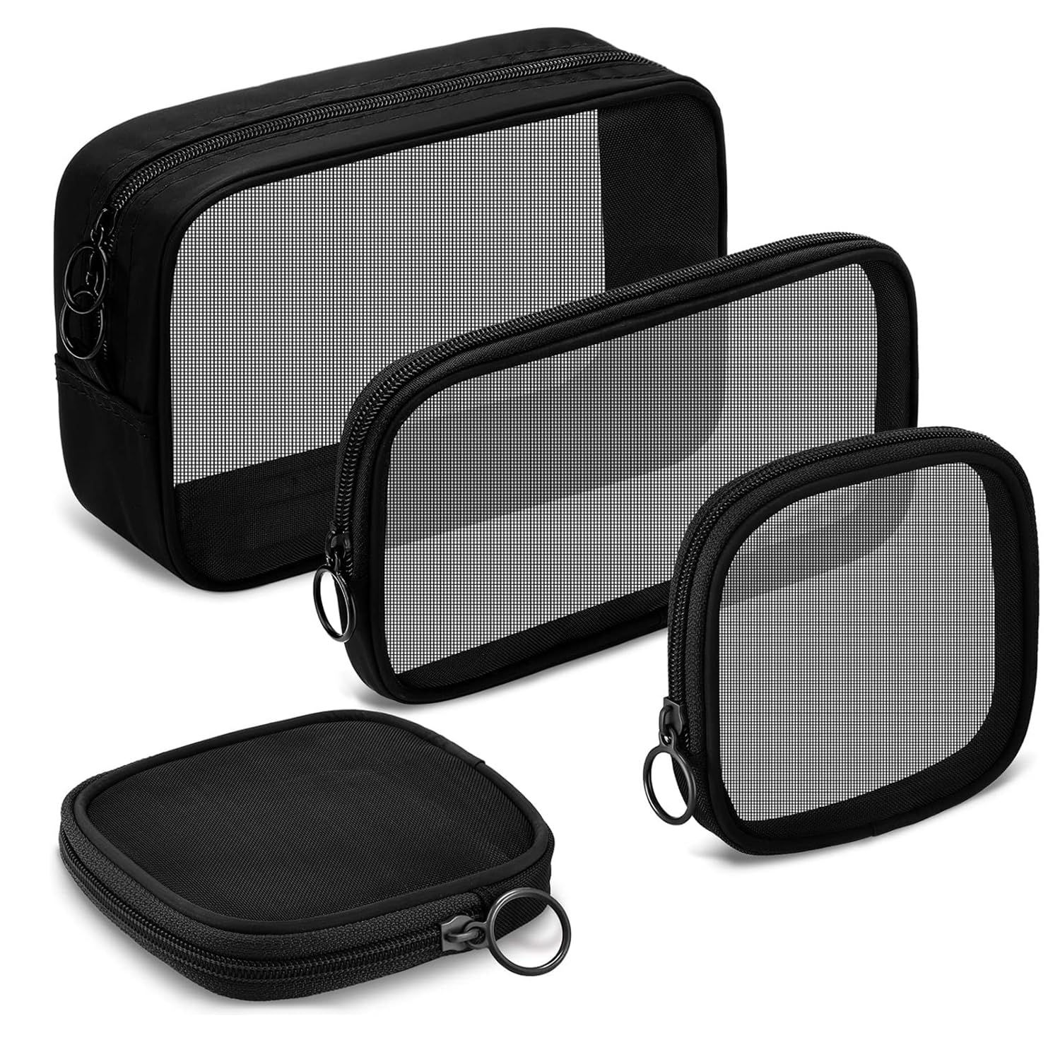 MAYCREATE® Makeup Organizer Bag 4pcs Set, Mesh Toiletry Makeup Pouch Bag Combo, 4 Sizes Zipper Cosmetic Pouch Bags Cash Pouches Accessories Organizer - Black-image-3