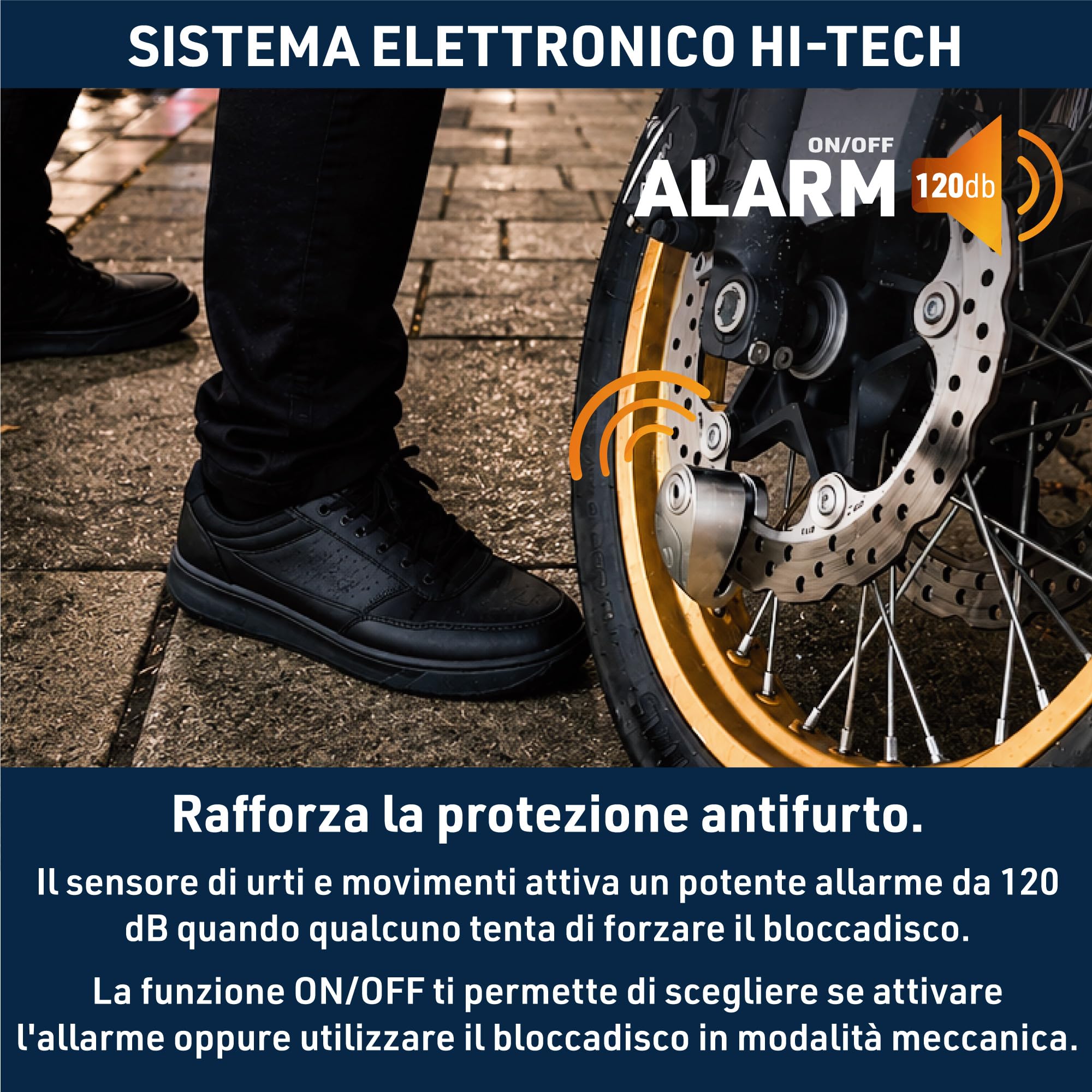 URBAN UR910S Bloccadisco Moto Senza o Con Allarme Omologato SRA et Sold Secure, Doppia Chiusura ø10 Acciaio Indurito di Alta Sicurezza, Cavo Promemoria, Lucchetto Antifurto Blocca Disco Moto, Scooter