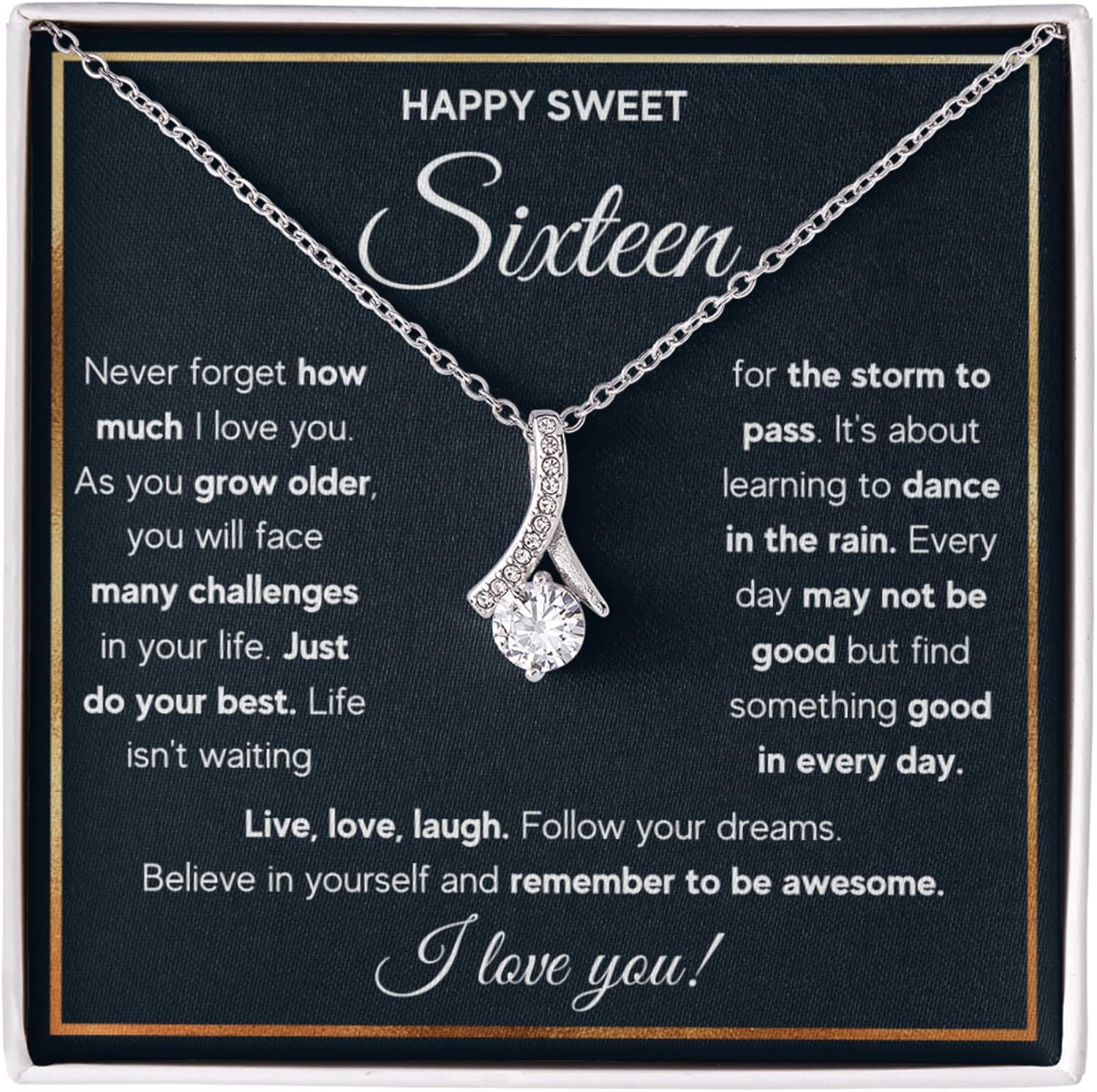 FG Family Gift Mall Sweet 16 Gifts For Girls, 16th Birthday Gifts For 16 Year Old Girl, Bday Card Gift Ideas Necklace with Message Card and Gift Box