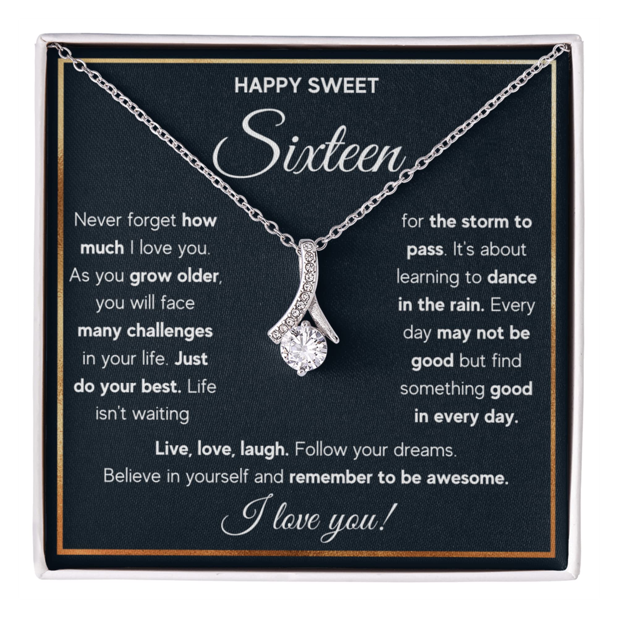 FG Family Gift Mall Sweet 16 Gifts For Girls, 16th Birthday Gifts For 16 Year Old Girl, Happy Sweet Sixteen Bday Card Gift Ideas Necklace with Message Card and Gift Box