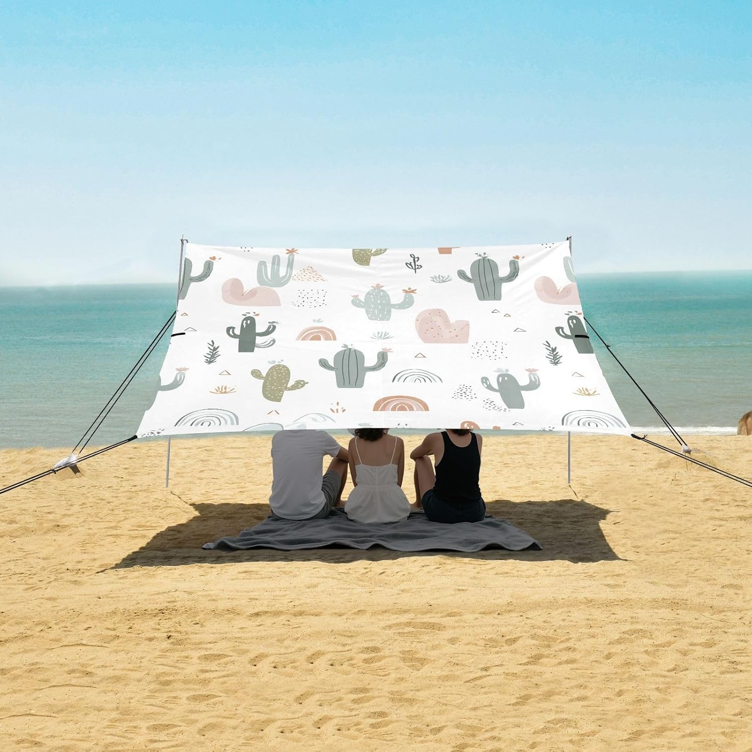 ALAZA Cactus Cacti Rainbow Beach Tent Sun Shelter UPF50+ Protection Beach Shade Canopy w/ 4 Sandbags for Outdoor Camping, Fishing, Backyard Fun, Picnic, 10x9 ft