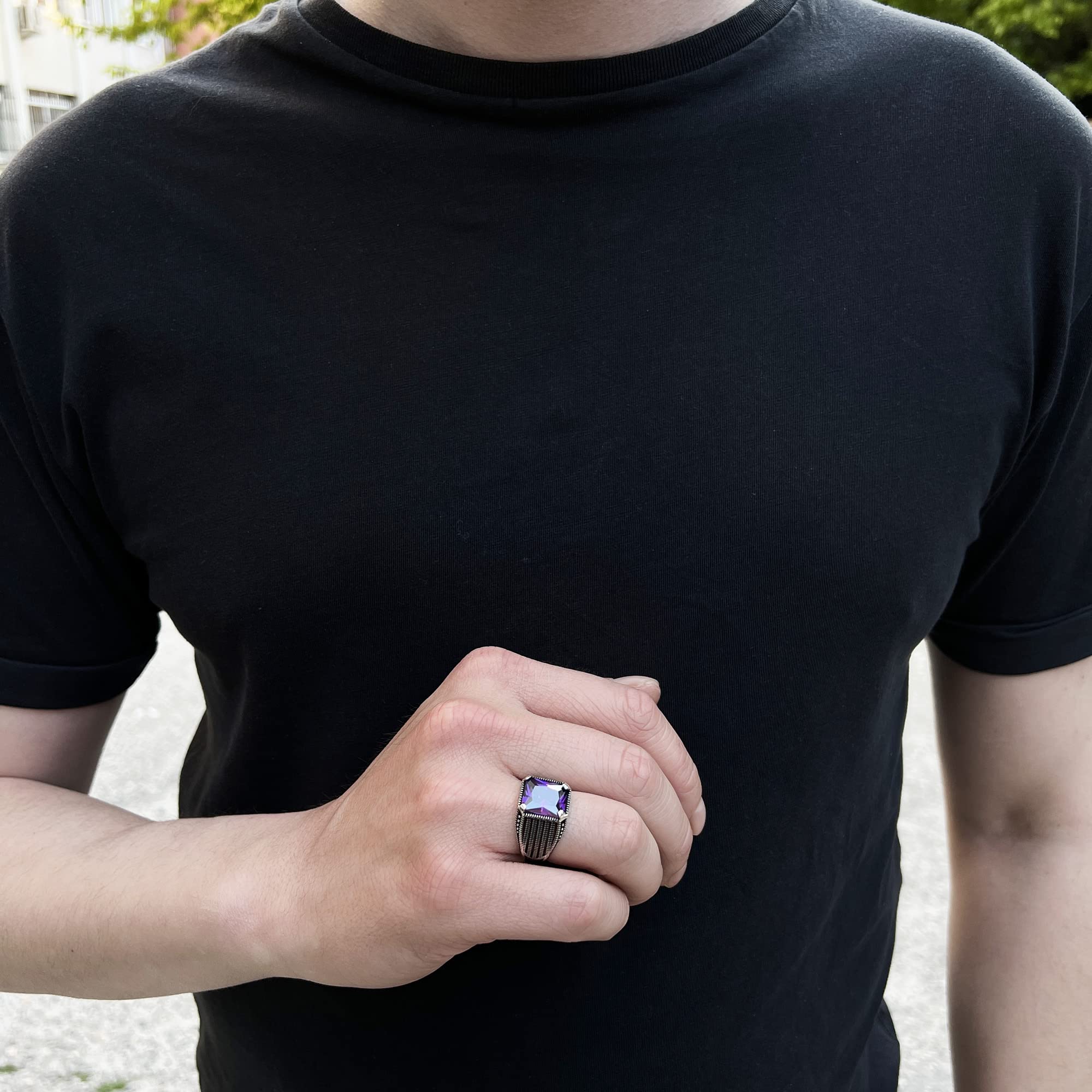 Herren-Ring aus 925er Sterlingsilber, Amethyst-Stein
