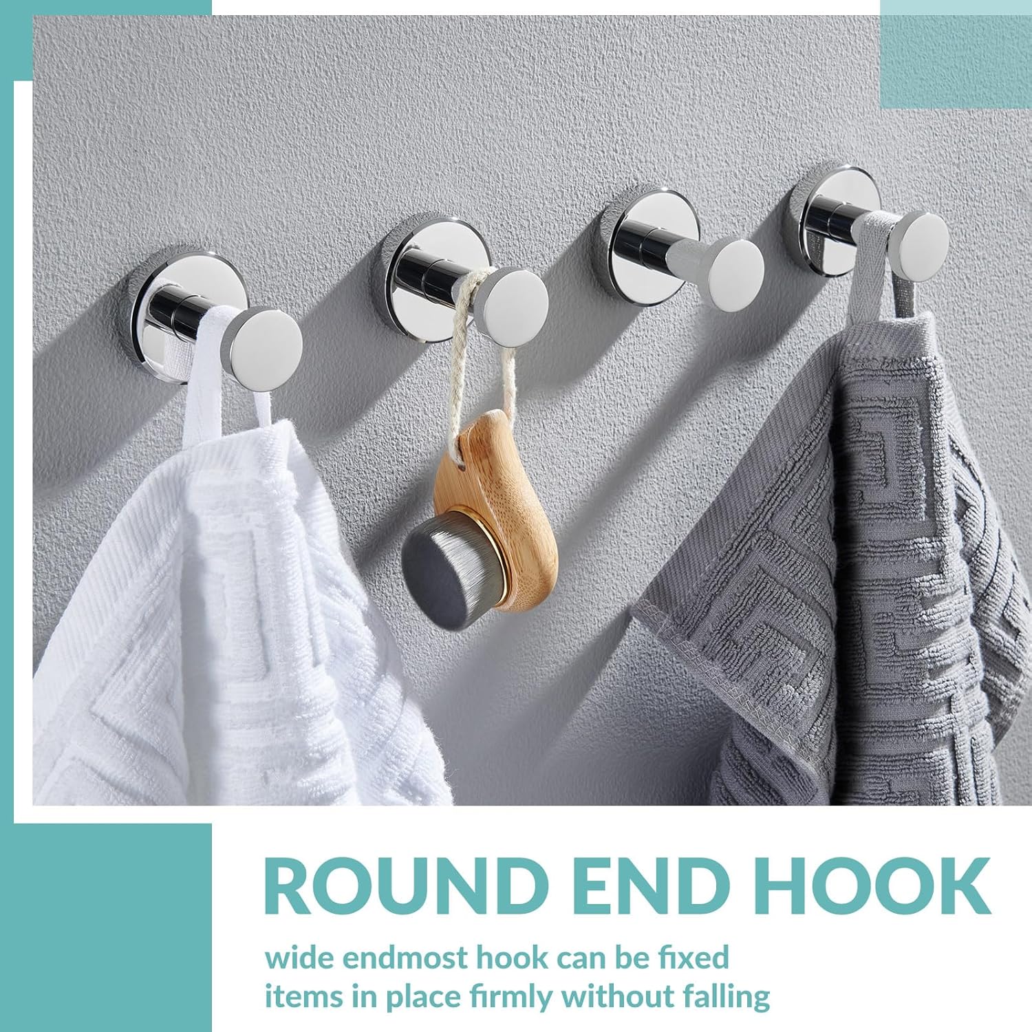 APLusee Polished Chrome Hand Towel Hook, 4 Pack 304 Stainless Steel Storage Coat Hook for Toilet Bathroom Kitchen, Home Accessories Wall Mounted