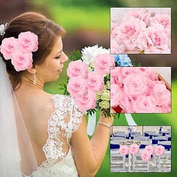 Large Pink Roses Artificial Flower Bulk, 60 Pcs 3.2'' Silk Fake Roses Flower Heads for Decoration, Crafts, Wedding Centerpieces Bridal Shower Party Home Decor