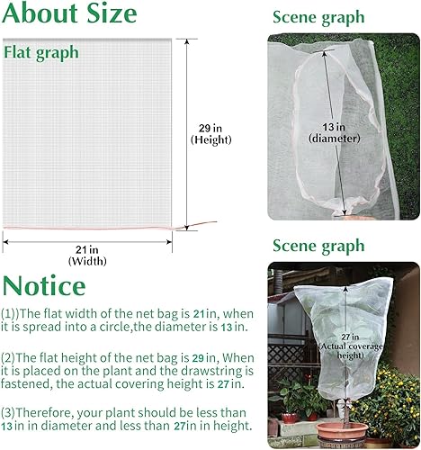 Miniatura 10 de 100 bolsas de protección de frutas Kikhope de 6 x 4 pulgadas, bolsas de red de jardín con cordón, bolsas de red de frutas, bolsas de árboles