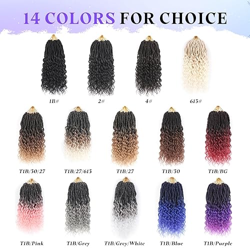 Miniatura 9 de Goddess Locs - Extensiones de cabello ondulado profundo, 8 paquetes de trenzas de ganchillo suaves de imitación para mujeres negras, T27.