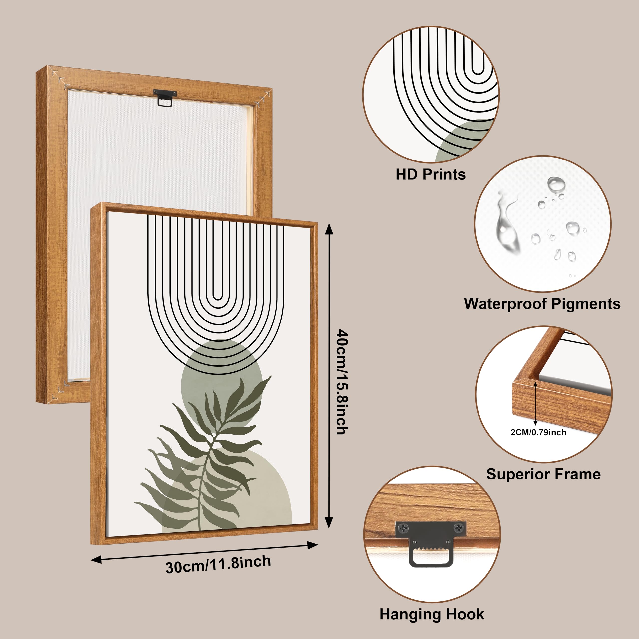 3 Pcs Wooden Framed Canvas Wall Art Set Bohemian Sage Green Canvas Prints Poster Geometric Line Beige Green Pictures for Living Room Bedroom Dinning Room Hallway Stairs Wall Decor 30x40cm x3pcs — view 249
