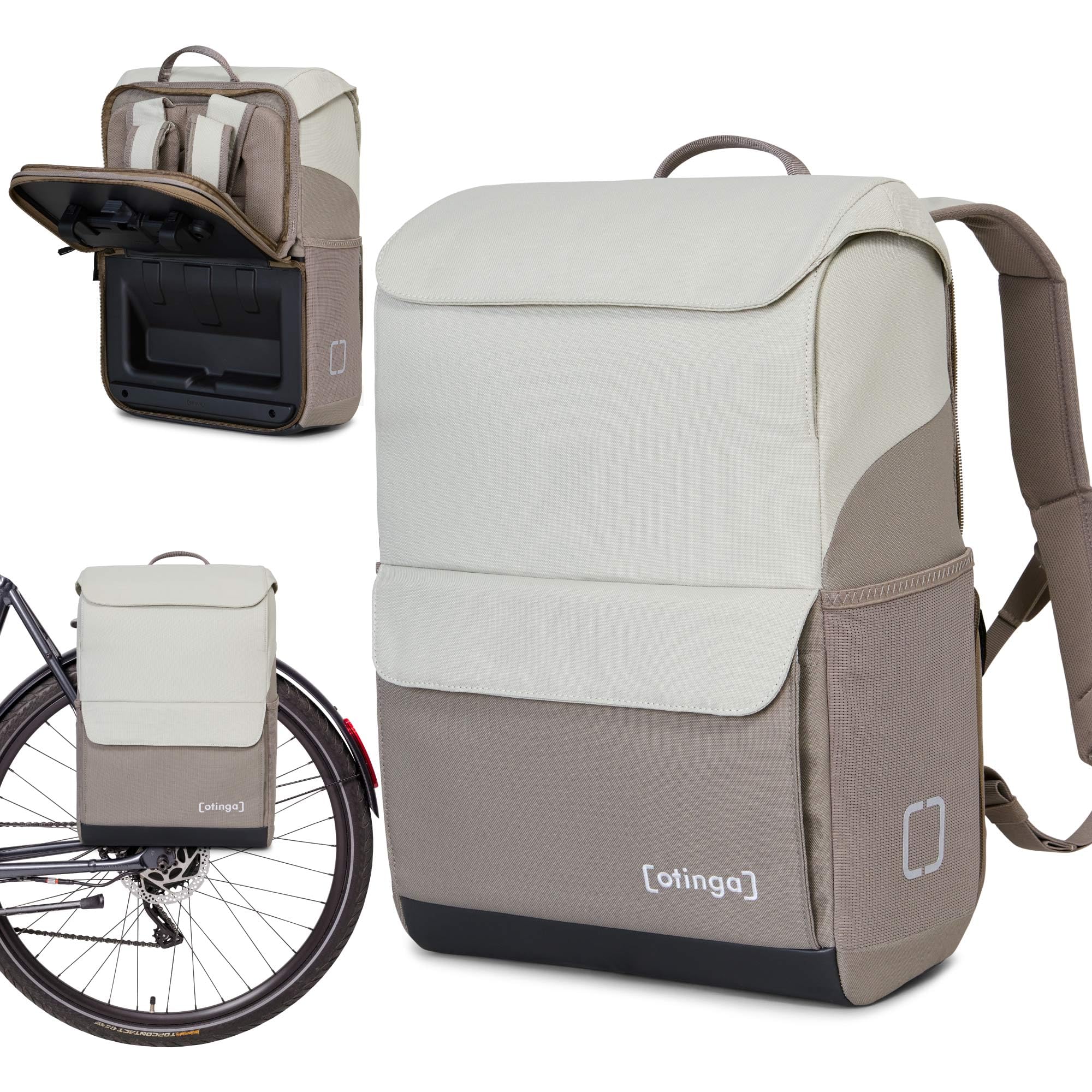 otinga® Flip Move Fahrradtasche Rucksack [16L Volumen] für jeden Gepäckträger I Gepäckträgertasche mit Rucksack - in 7 Sekunden umgebaut I Wasserdichter Fahrradrucksack Gepäckträger (leinen-grau)