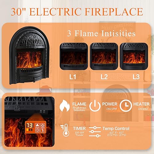 Miniatura 5 de Chimenea eléctrica de 78 pulgadas con chimenea, calentador de chimenea eléctrico, soporte de TV con chimenea independiente para televisores de hasta