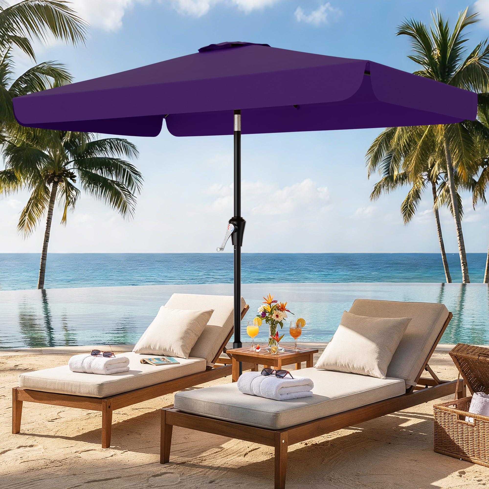 AreShark 6.5 x 10 FT Rectangular Valance Patio Umbrella, Outdoor Umbrella with Tilt and Crank, Market Table Umbrellas W/ 6 Ribs UV Protection for Garden, Deck, Backyard and Pool, Dark