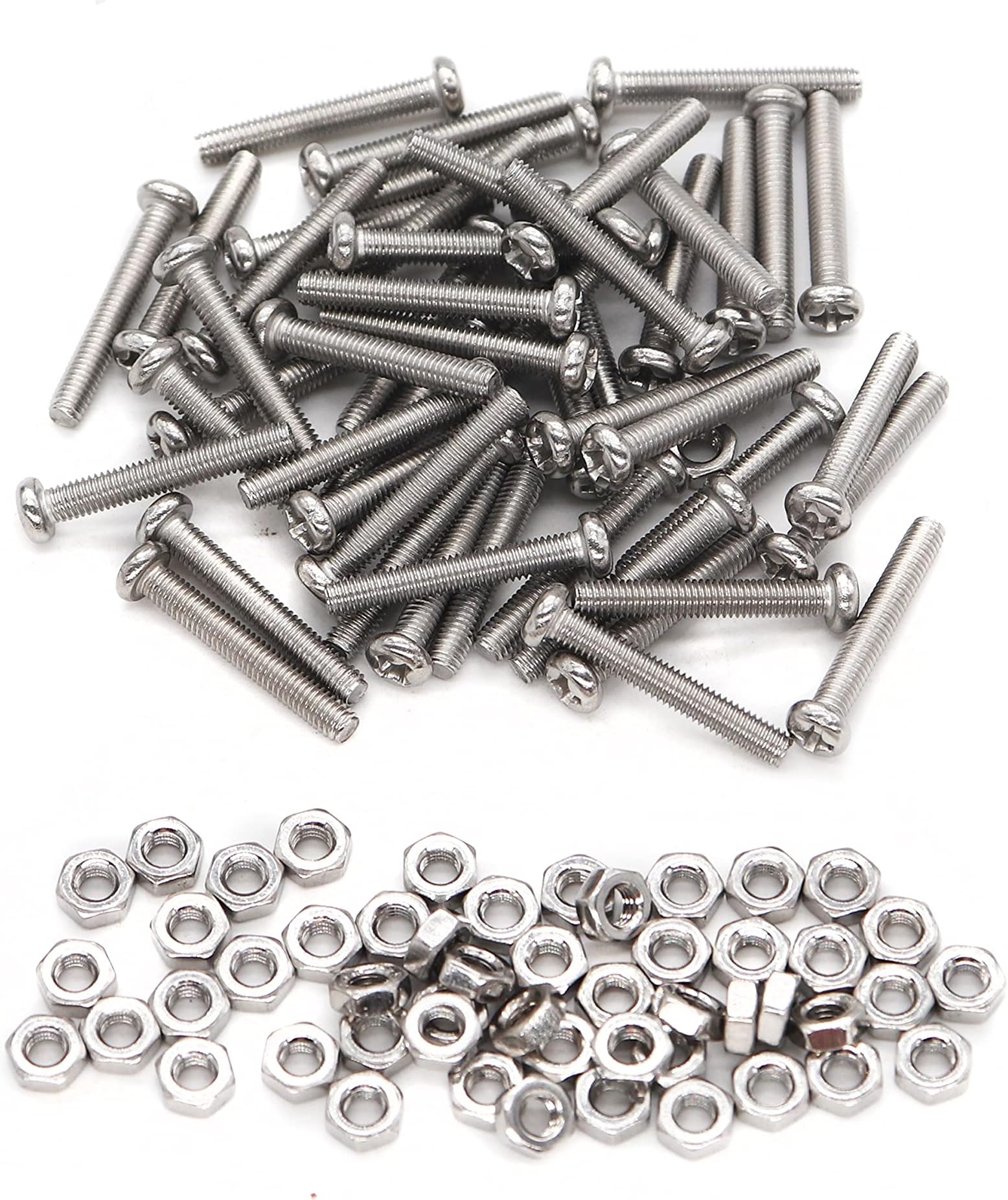 cSeao 40-Pack M3 x 25mm Pan Head Phillips Drive Machine Screws Hex Nuts Set 304 Stainless Steel