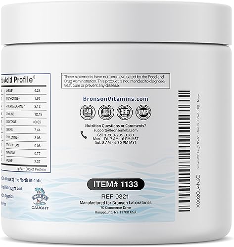 Miniatura 7 de Bronson Péptidos de colágeno marino hidrolizado proteína en polvo 100% capturado en la naturaleza, fuente sostenible verificada para articulaciones,