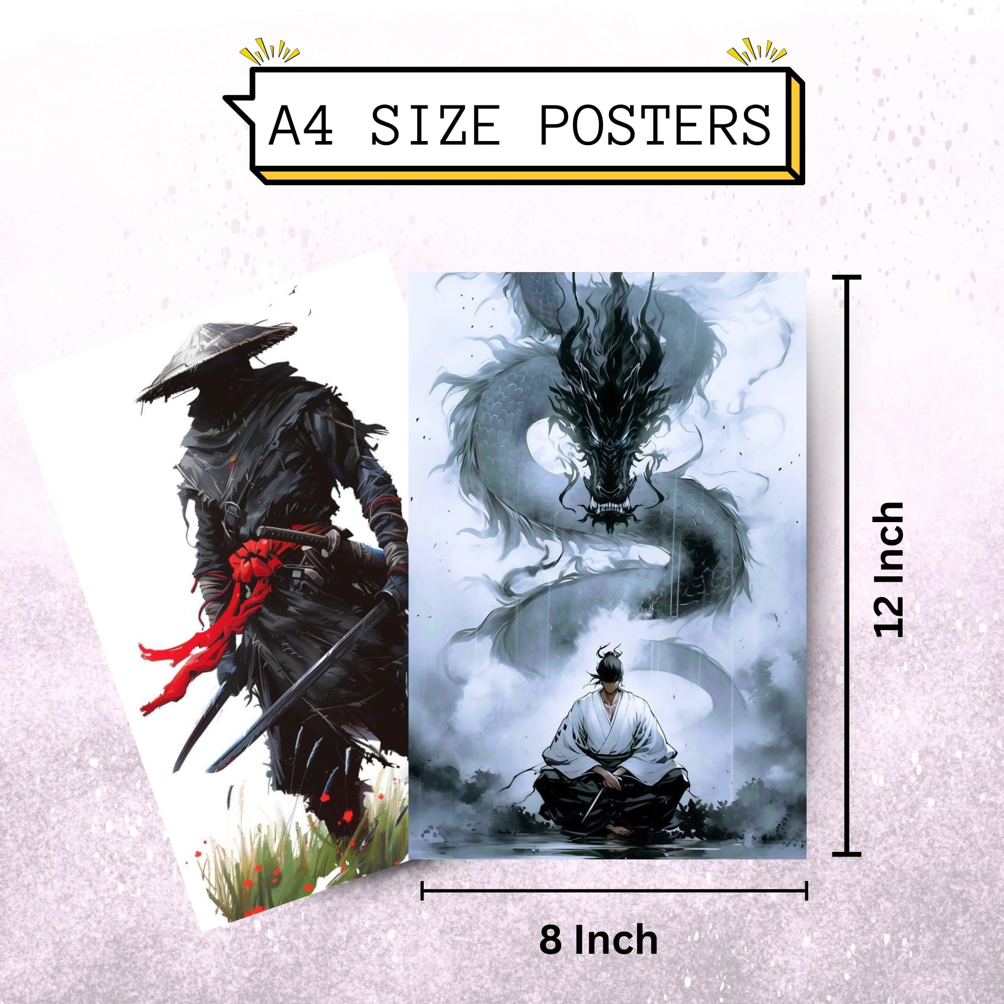Samurai Wall Posters - Red Sun & Dragon Art -5 Samurai Wall Posters - Red Sun & Dragon Art -5