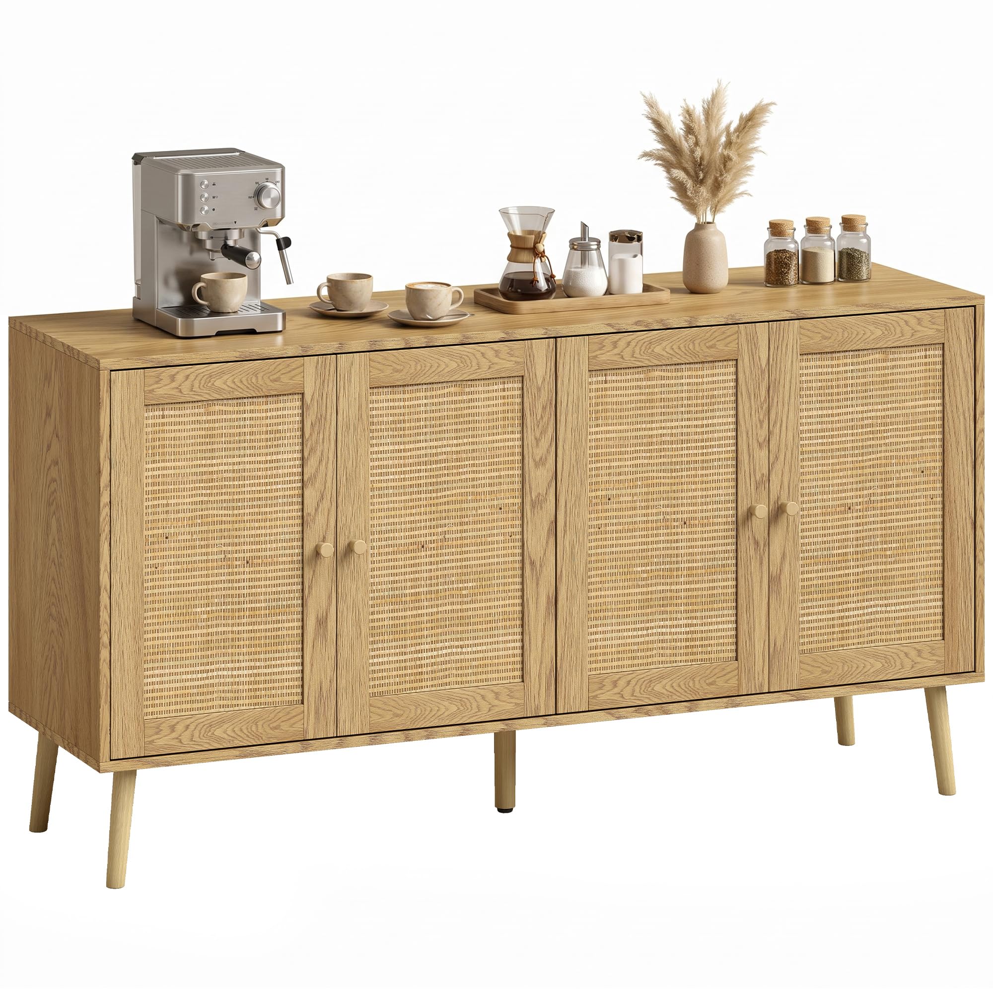 HOMCOM Sideboard Küchenschrank mit 4 Soft-Close-Türen 140x40x75 cm Natur