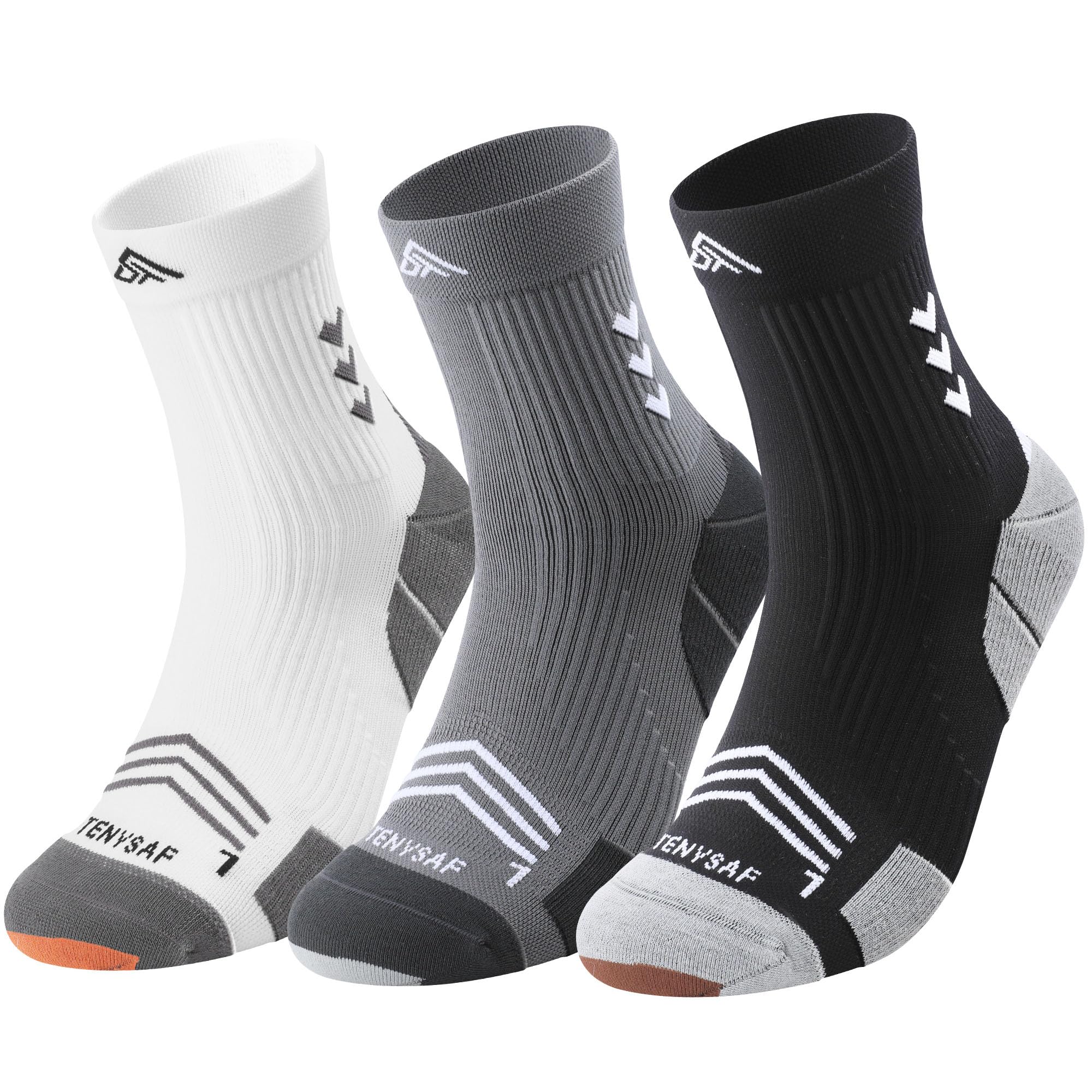 TENYSAF Compression Sport Running Socks: Athletic Crew Socks for Men Women Cycling Hiking Basketball Work,3 Pairs