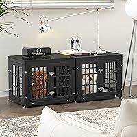Vista 8 de Mueble de jaula de perro resistente de 26 pulgadas para perros pequeños, mesa auxiliar decorativa para casa de mascotas, muebles de madera para Negro