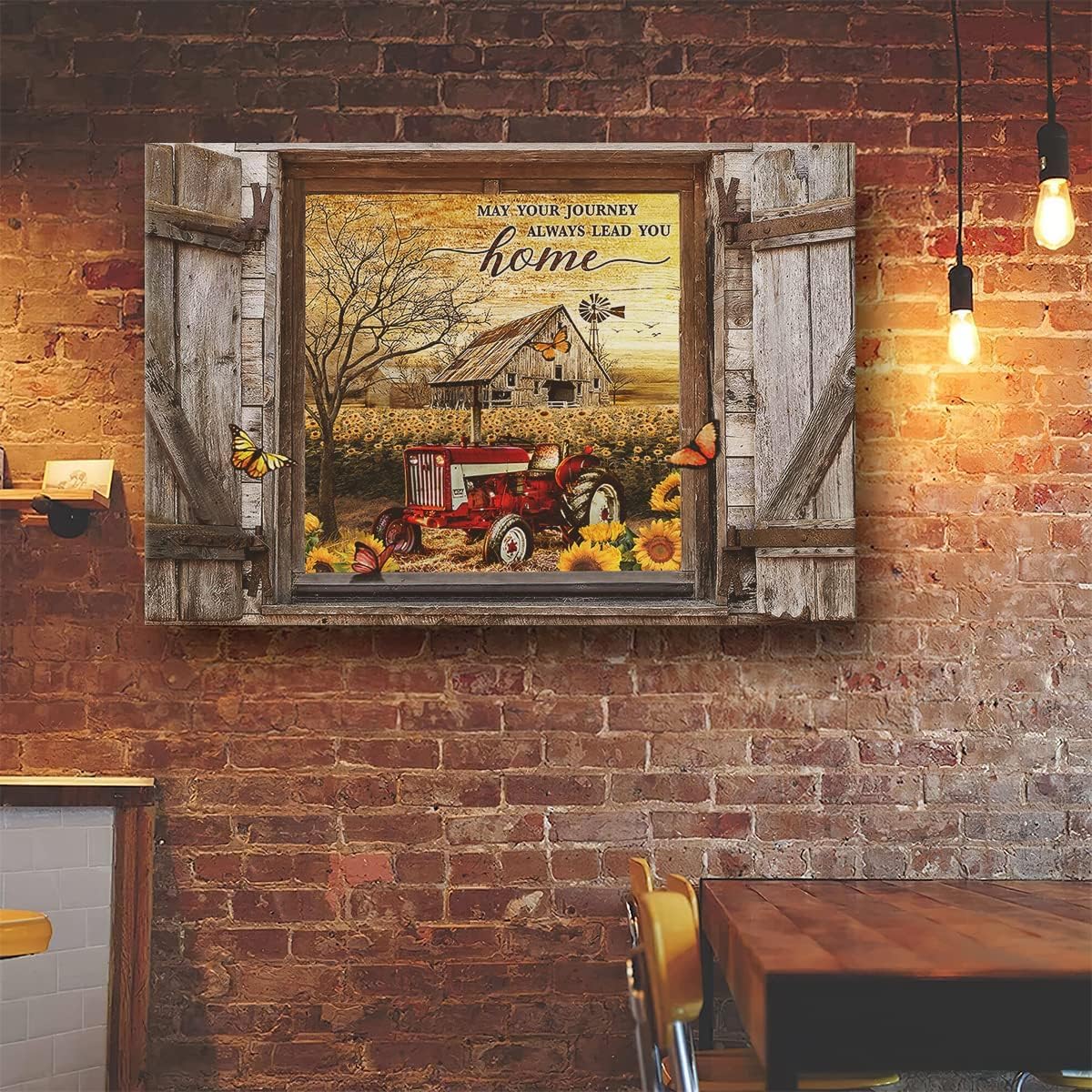 Farmhouse Canvas Wall Art Red Old Tractor Picture Kitchen Wall Decor Rustic Sunflowers Country Painting for Bedroom Bathroom Living Room Prints Artwork Framed 12"x16"