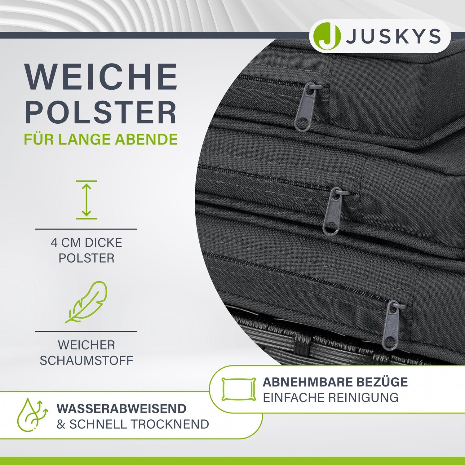 Juskys Polyrattan Sitzgruppe Baracoa XL 11-teilig wetterfest & stapelbar - 6 Stühle, 4 Hocker, Tisch mit Glasplatte & Kissen - 10 Personen - Gartenmöbel Set für Garten & Terrasse
