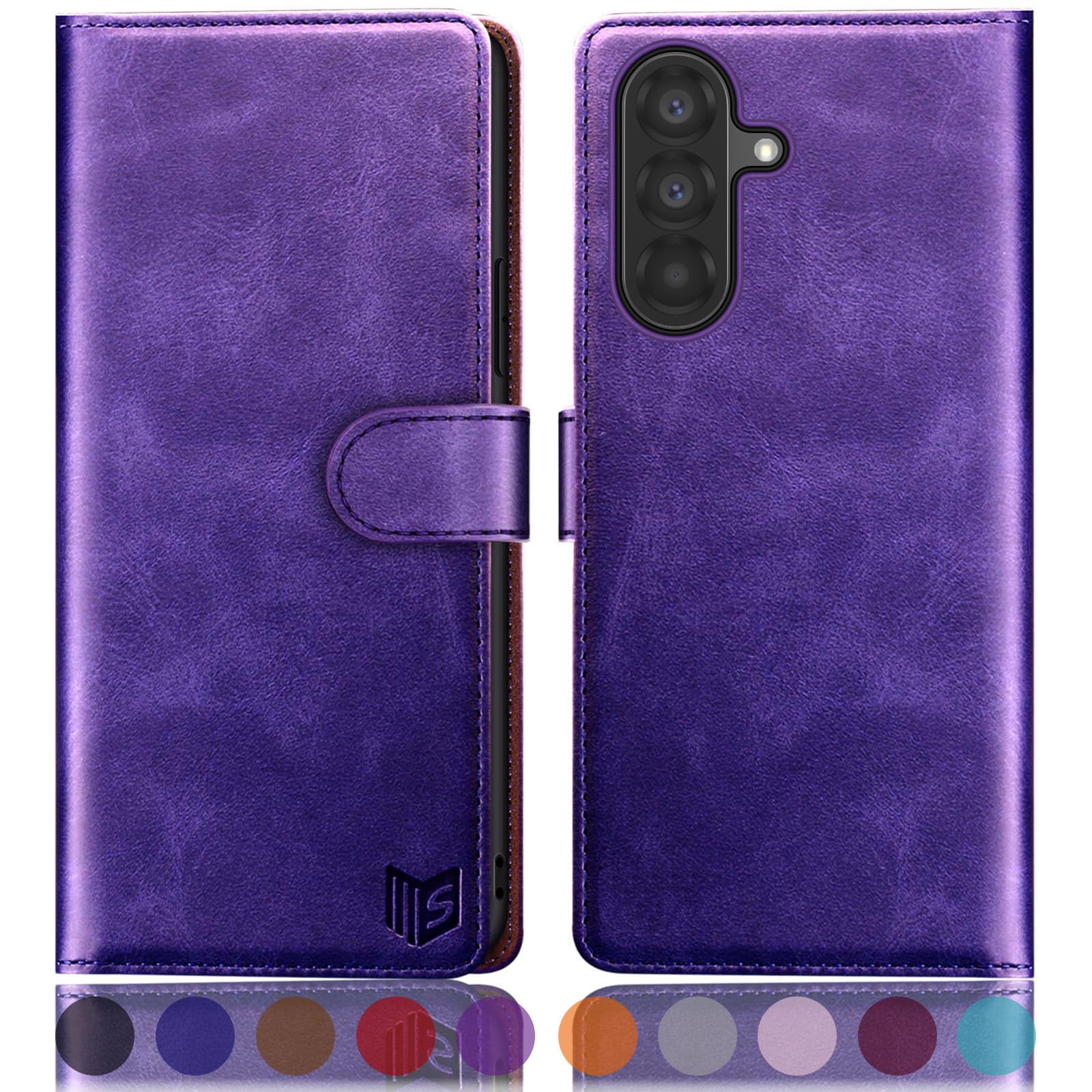 Coque Samsung A56 simili cuir violet haute qualité rabat - 8
