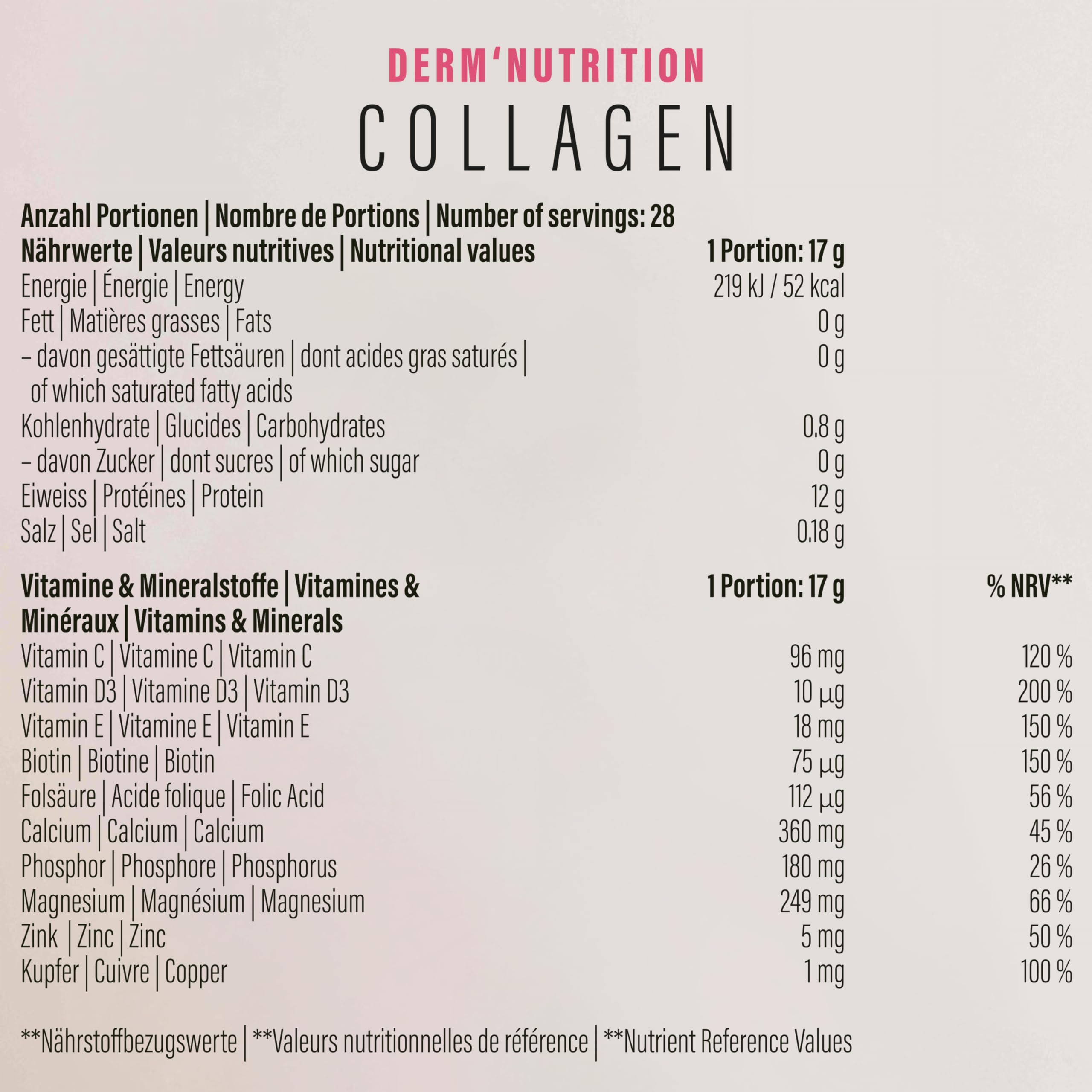 Derm'Nutrition Collagen Pulver - 480g I Tripeptid-Kollagen Pulver mit Vitamin C & Hyaluron I Kollagen Pulver (Rind) mit Beeren Aroma I Hydrolysiertes Kollagen - Made in Switzerland
