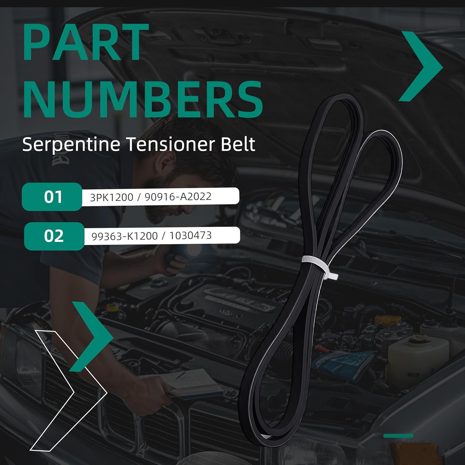 2Pcs Engine Serpentine Belt Tensioner Assembly Set Fits For Toyota Camry 2.5L L4 2010 2011,Belt Tensioner 16601-0V010,166010V010,Belt 3PK1200,90916-A2022
