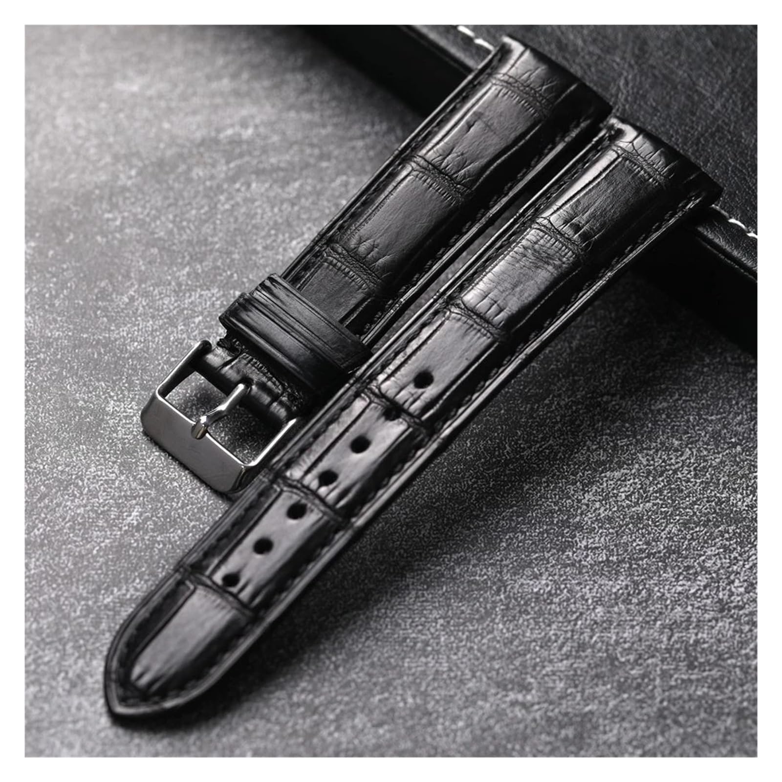 CAREG Cinturino in pelle di coccodrillo modello bambù fatto a mano 18 19 20 21 22MM Cinturino in vera pelle nera, stile vintage da uomo morbido Durable