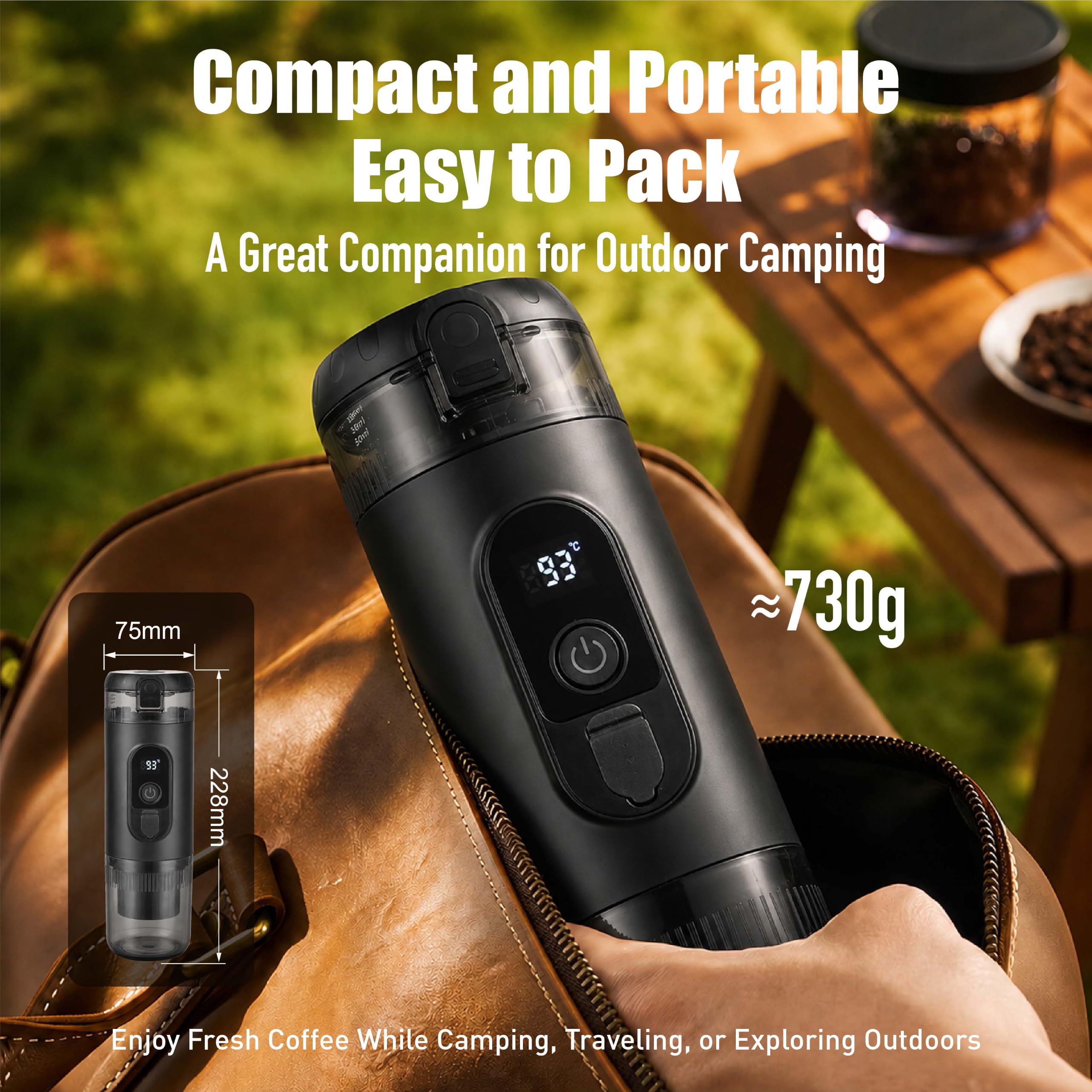 Tragbare Espressomaschine mit Akku, 2-in-1 Kaffeemaschine für unterwegs, Mini Auto Kaffeemaschine mit USB-C, kompatibel mit NS Kapseln & gemahlenem Kaffee