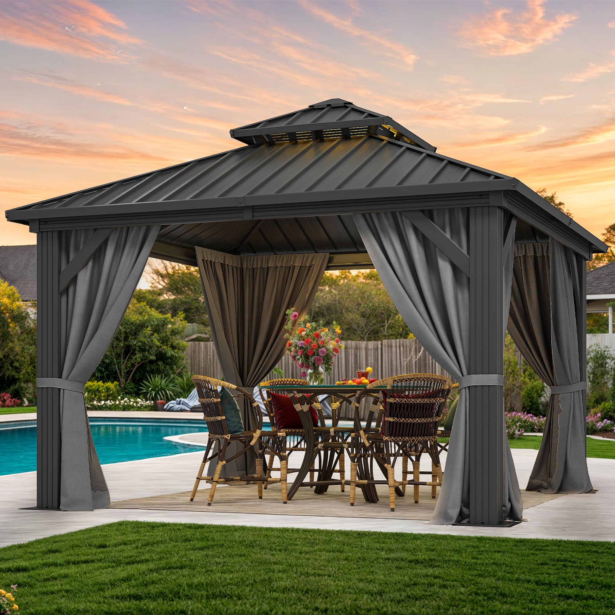 Amazon.com : DWVO 10x10ft Hardtop Gazebo Double Roof Hardtop with