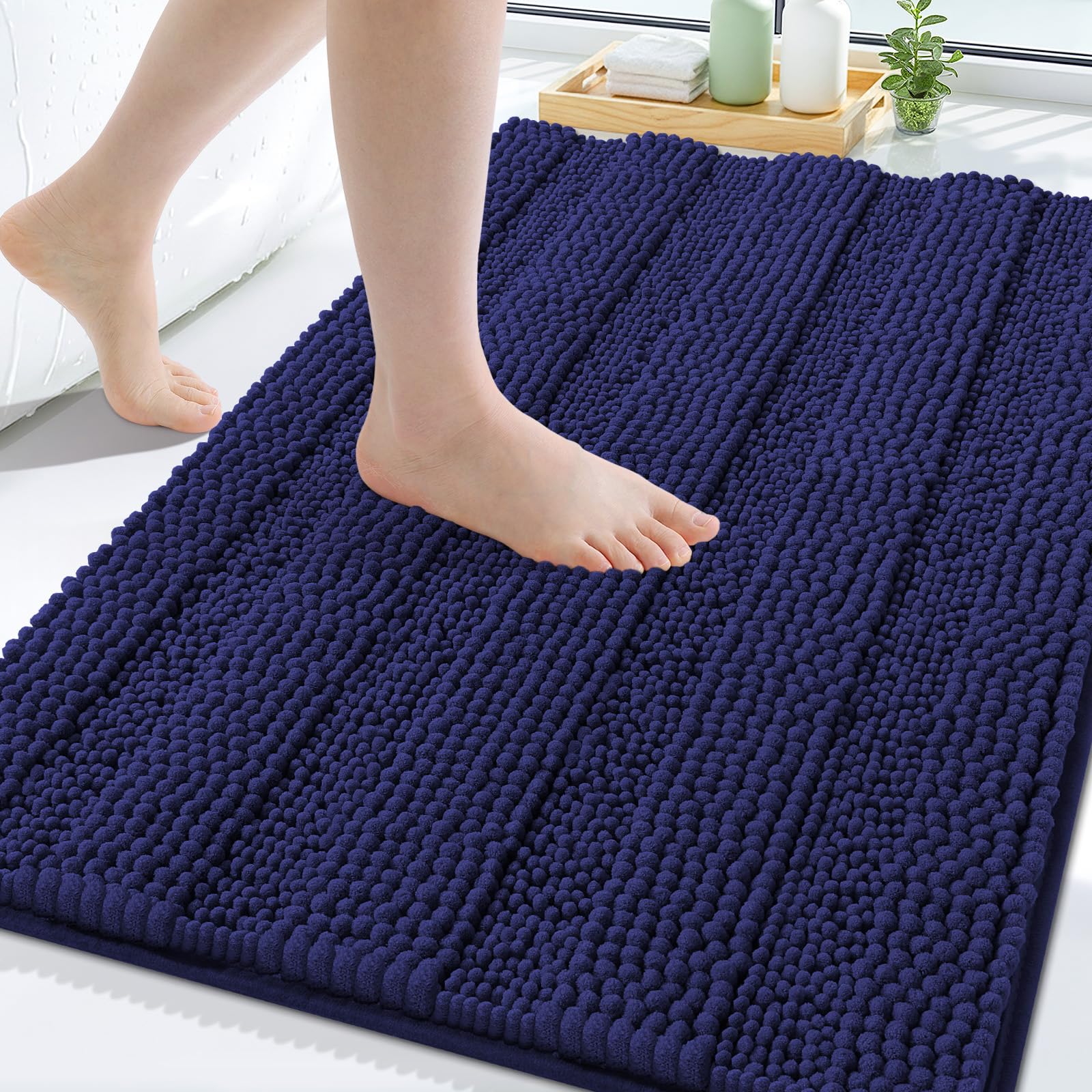 Grandaily Chenille Bathroom Rugs 30x20, Soft Bath Mats, Twilight Sapphire