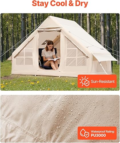 Miniatura 4 de VEVOR Inflatable Tents for Camping, Easy Setup Blow up Tent with Hand Pump, 4 Season Glamping Tent with Stove Jack, Doors & Mesh Windows, Storage