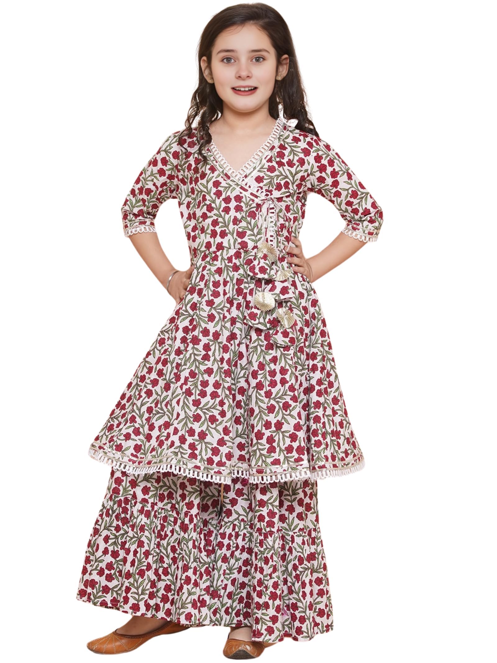 Naixa Girls Rayon Fabric Floral Printed 3/4 Sleeve Sharara Dress Set For All Occasion salwar suit