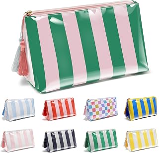 PVC Waterproof Makeup Bag, Large Clear Coated Cosmetic Bags for Women Girls, Travel Makeup Bag for Purse Organizer Zipper Pouch Beach Summer Vacation Essentials Gifts for Women