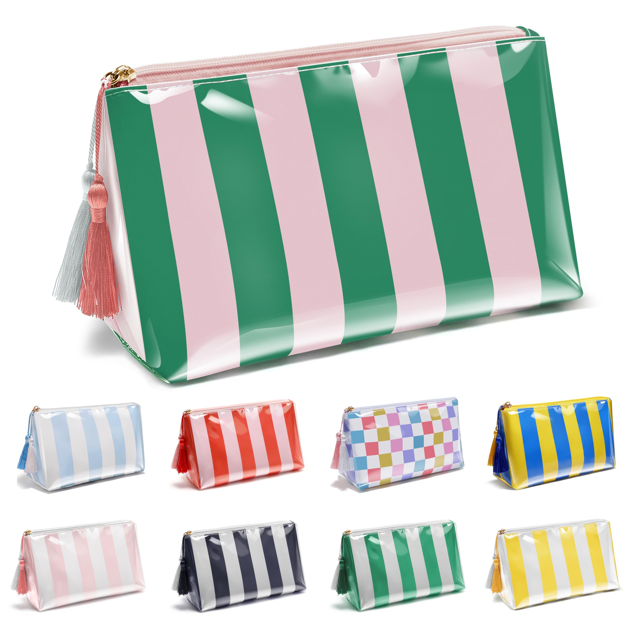 Photo 1 of Fozira PVC Waterproof Makeup Bag, Large Clear Coated Cosmetic Bags for Women Girls, Travel Makeup Bag for Purse Organizer Zipper Pouch Beach Summer Vacation Essentials Gifts for Women