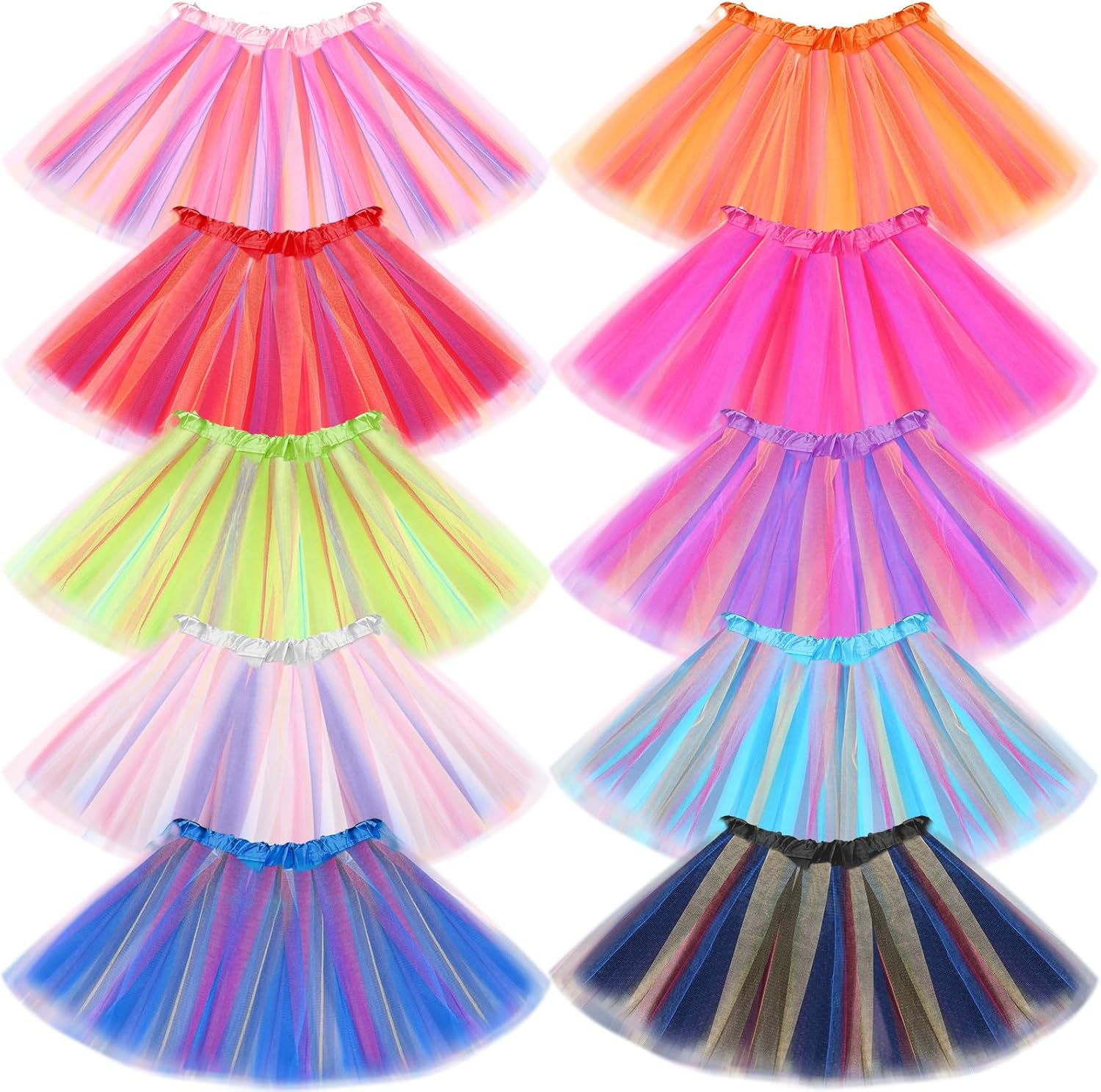 JaGely 10 Pcs Tulle Tutu Skirt Adult Ballet Women Multicolored Vintage 3 Layer for Christmas 80s Cosplay Dance Party Costume
