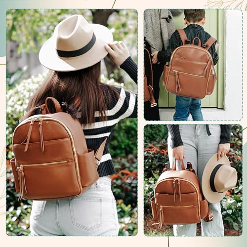 Miniatura 5 de MOMINSIDE Mini mochila para pañales, Bolsa de extractor de leche, Bolsa de pañales para bebé, Mini bolsa de pañales de cuero, Organizadores de