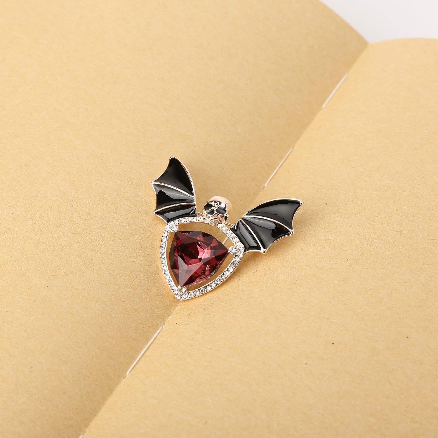 Skull Enamel Pins,Gothic Batwing Rhinestone Crystal Brooch Pins for Women Girls