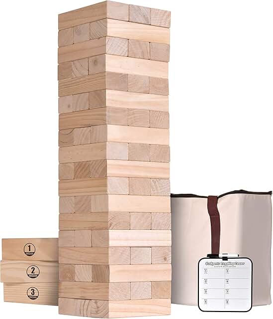 GoSports Giant Wooden Toppling Tower | Includes Bonus Rules with Gameboard | Made from Premium Brown Stained Blocks