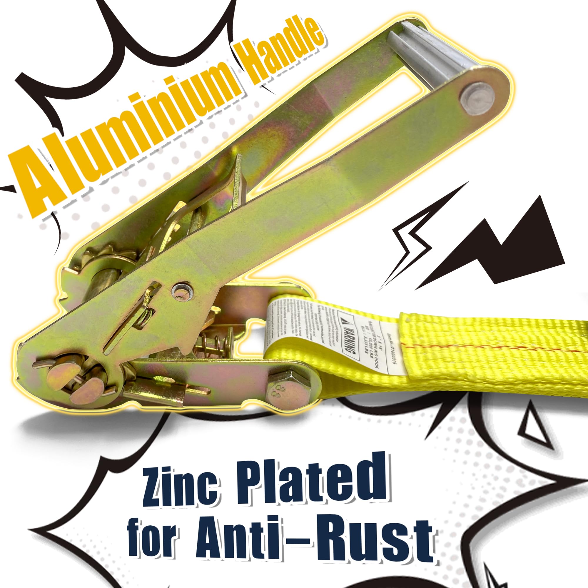 KJE Cinghie a cricchetto resistenti (confezione da 4), 5,1 cm x 38,1 cm, resistenza massima alla rottura, 4,5 kg, cricchetto con gancio a J, cinghie di carico per camion, rimorchi, elettrodomestici in