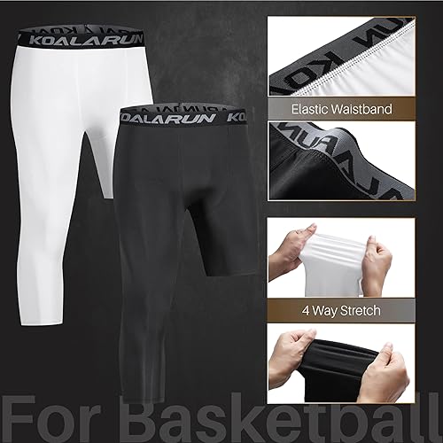 Miniatura 4 de Koalarun Mallas de compresión de una pierna para baloncesto para hombre 34 Capri Sports Leggings Pantalones de entrenamiento atlético capas base