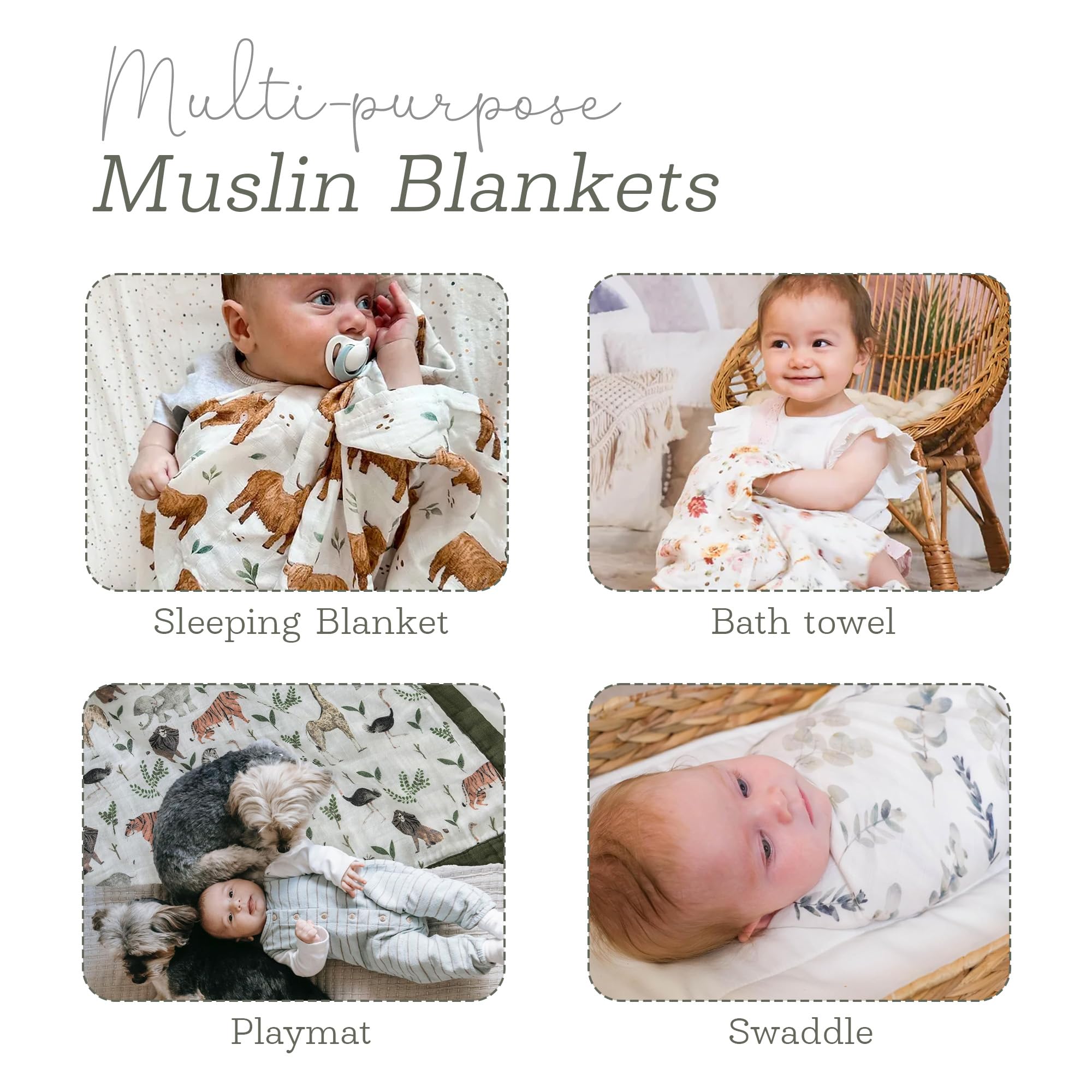 Baby J's, Sage Safari, Bamboo Muslin Swaddle Blanket, X-Large Blankets for Babies and Toddlers - Image 4