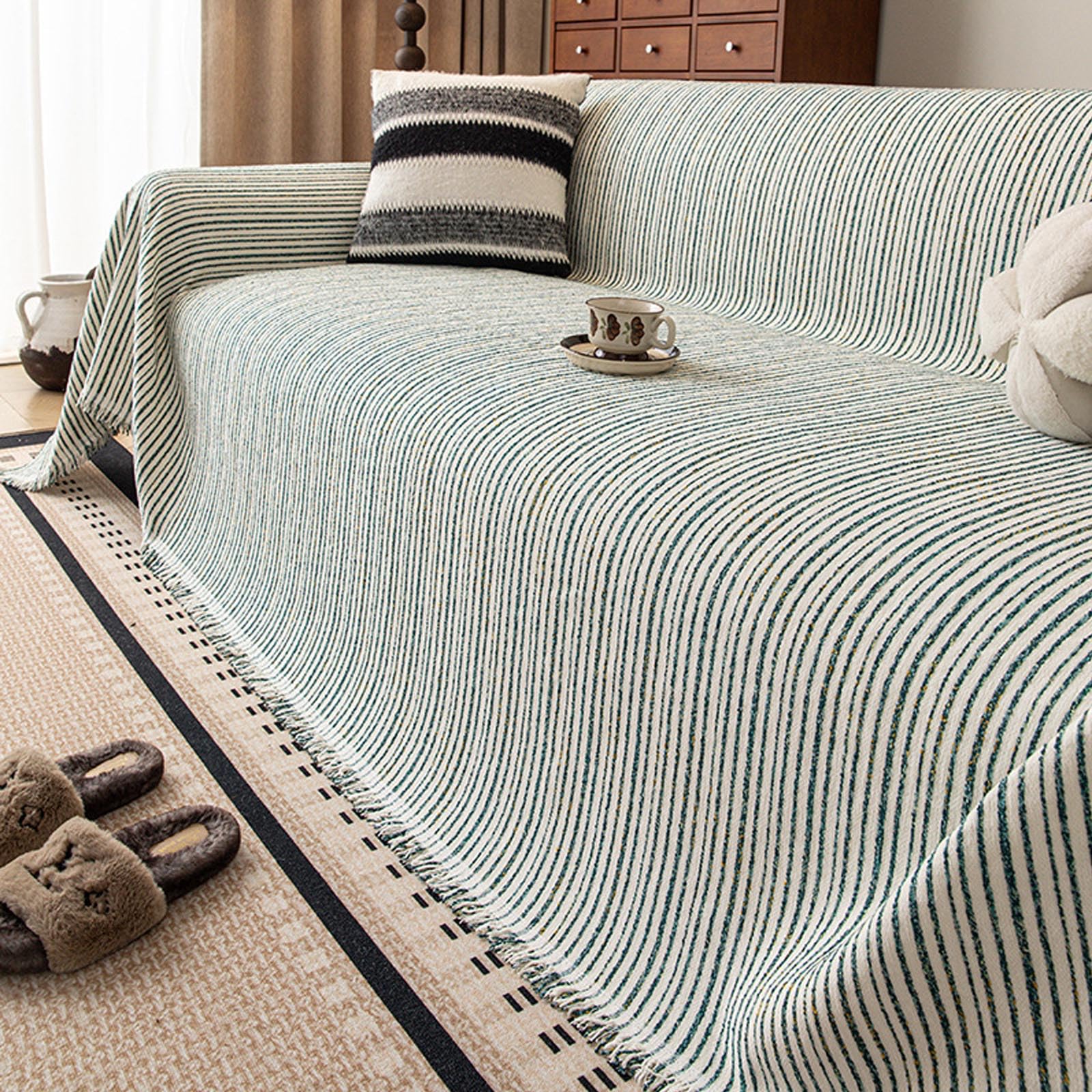Housse de canapé lavable en chenille verte de 180x180cm, textile anti-poils