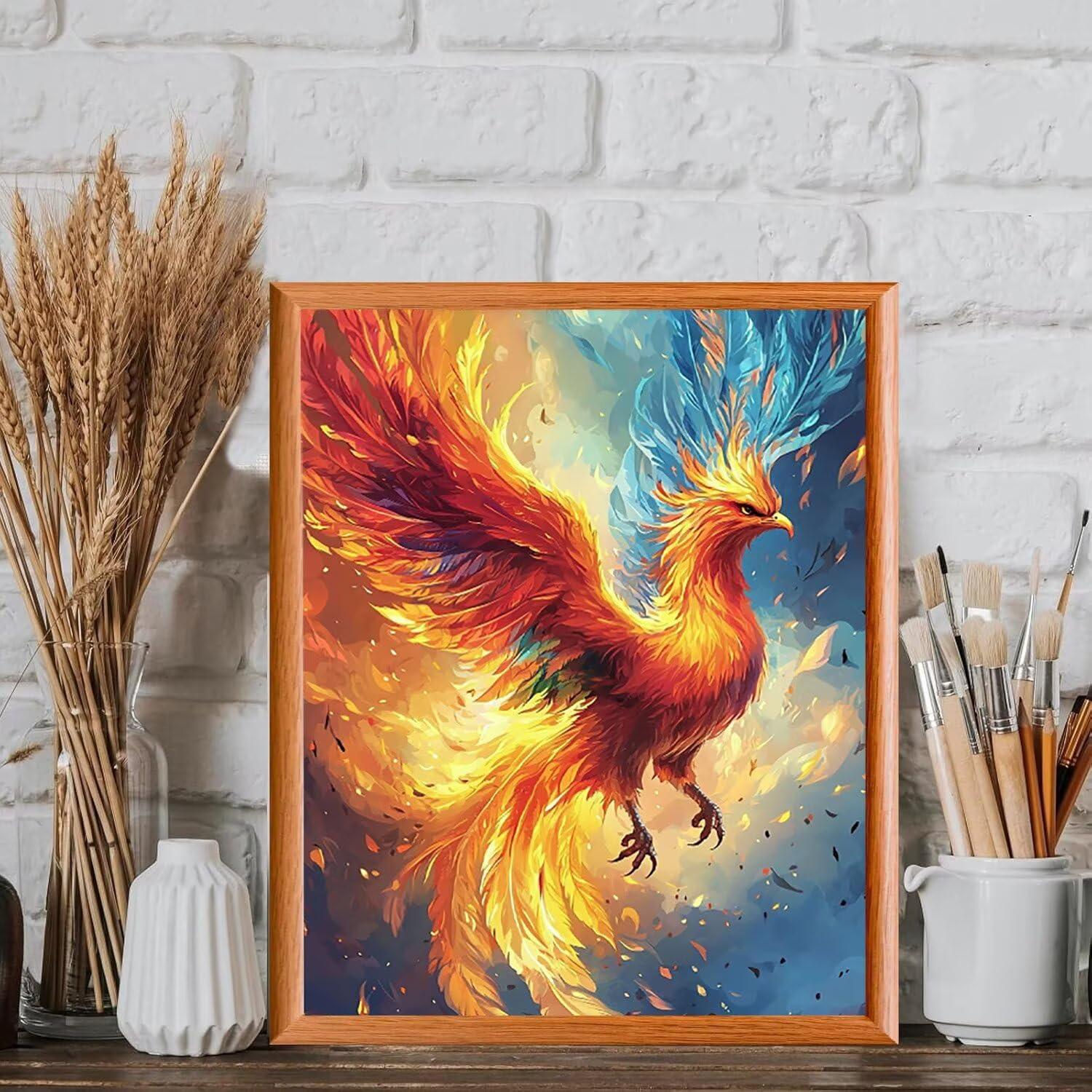WEISHIWE Malen nach Zahlen Erwachsene Phönix, 70x90cm x-264 | Malen nach Zahlen Erwachsene Leinwand Kit, DIY Handgemalt Ölgemälde Set mit 3-Pinseln und Acrylfarbe für Wanddeko,Ohne Rahmen