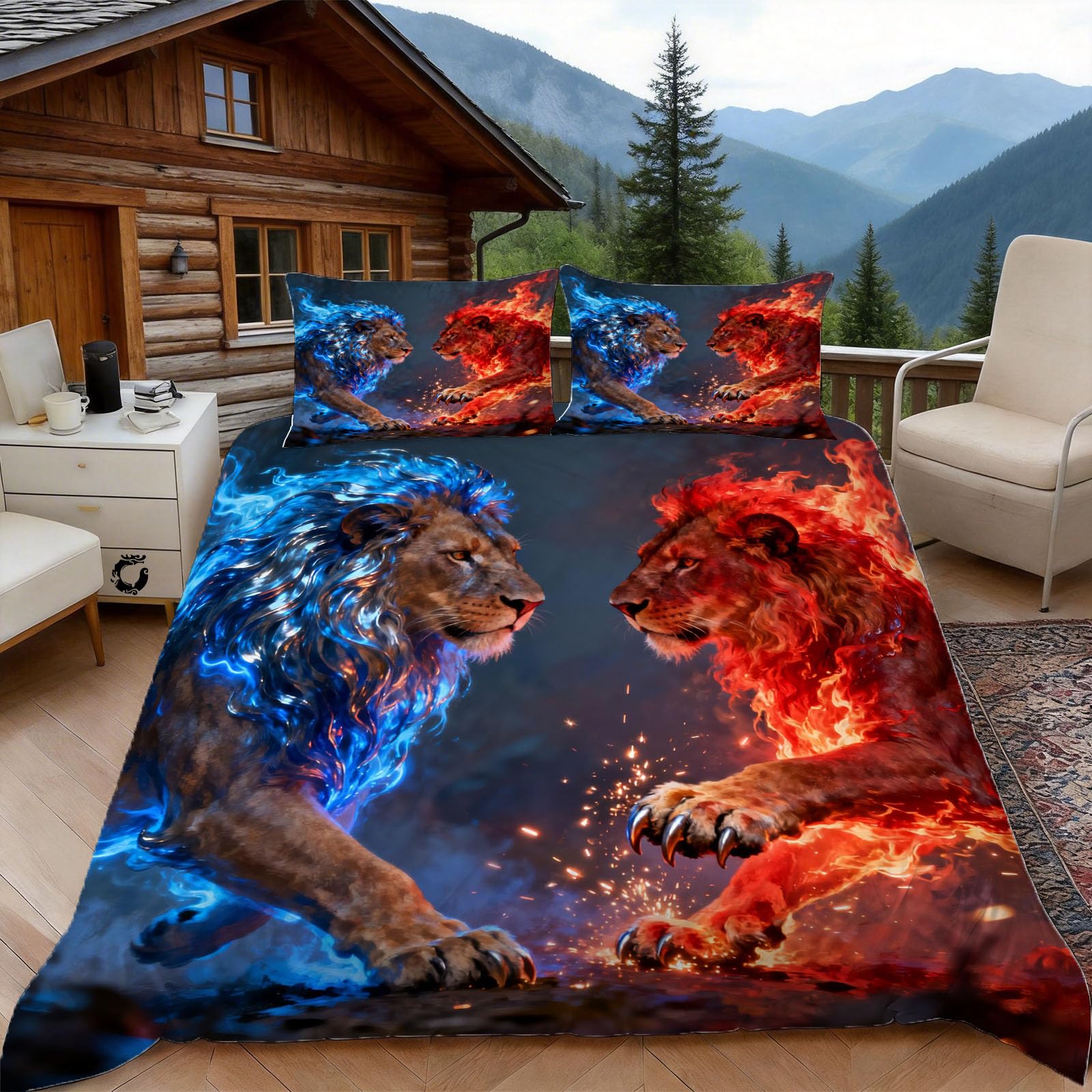 3D Double Duvet Set 3D Printed Lion Bedding, Cool Soft Microfibre Duvet Cover Sets Quilt Cover and Pillow Set with Zipper 3 Pcs